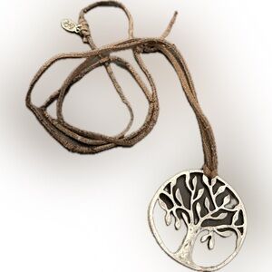Large Silver Plated Tree Of Life Necklace With black cord